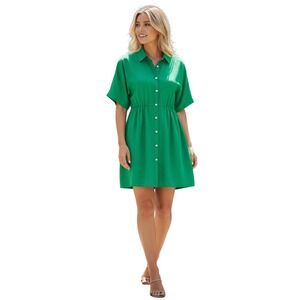 Thakoon Collective Green 100% Tencel Button Down Shirt Dress Small S $145